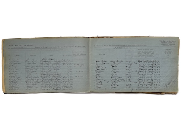Example of a page listing young employees at Hope Brothers Ltd factory in Littleport (1899-1915)