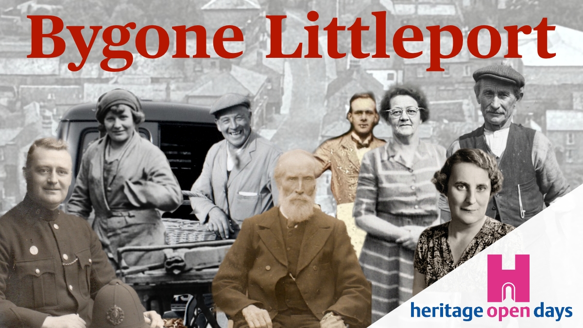 Images of former residents of Littleport compiled together with Bygone Littleport titled above them in red, as part of The Littleport Society's Heritage Open Days exhibition.