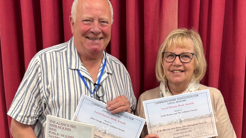 John Goodge and Linda Barber with their Local History Book Awards from CALH.